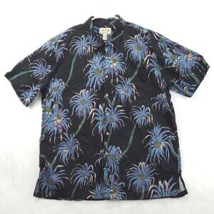 Cooke Street Hawaiian Shirt Mens 2XL Black Palm Tree 100% Cotton Short Sleeve
